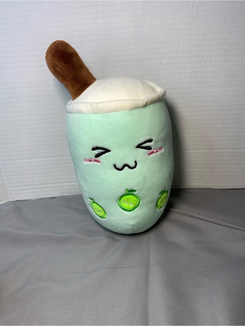 Plush Mint Bubble Tea Decorative Pillow - Soft Kawaii Drink Accent